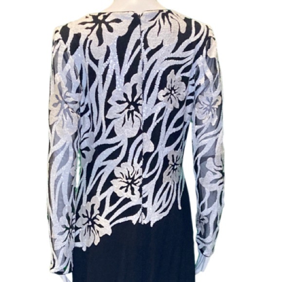 NWT Tadashi Shoji Black and White Juanita Sequin Embellished Gown - Sz 8 - Picture 6 of 10